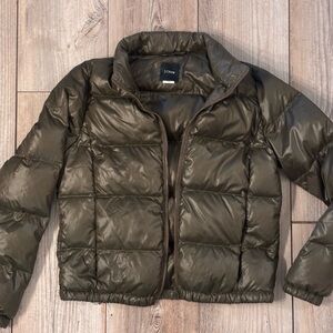 J.Crew Olive Puffer Jacket Size Medium Womens w Hidden Hood NWOT